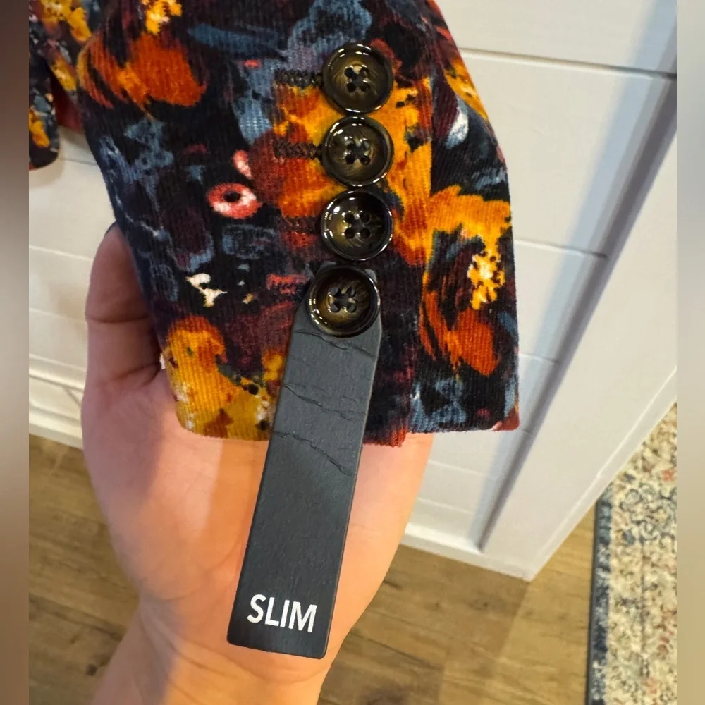 Murano Ancient Renaissance Collection Slim Floral Print Corduroy Blazer Size L